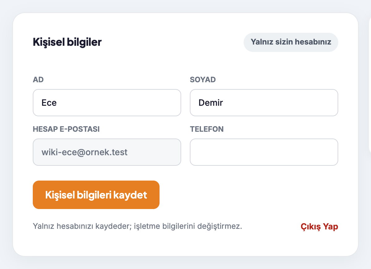 Profilim – Kişisel bilgiler
